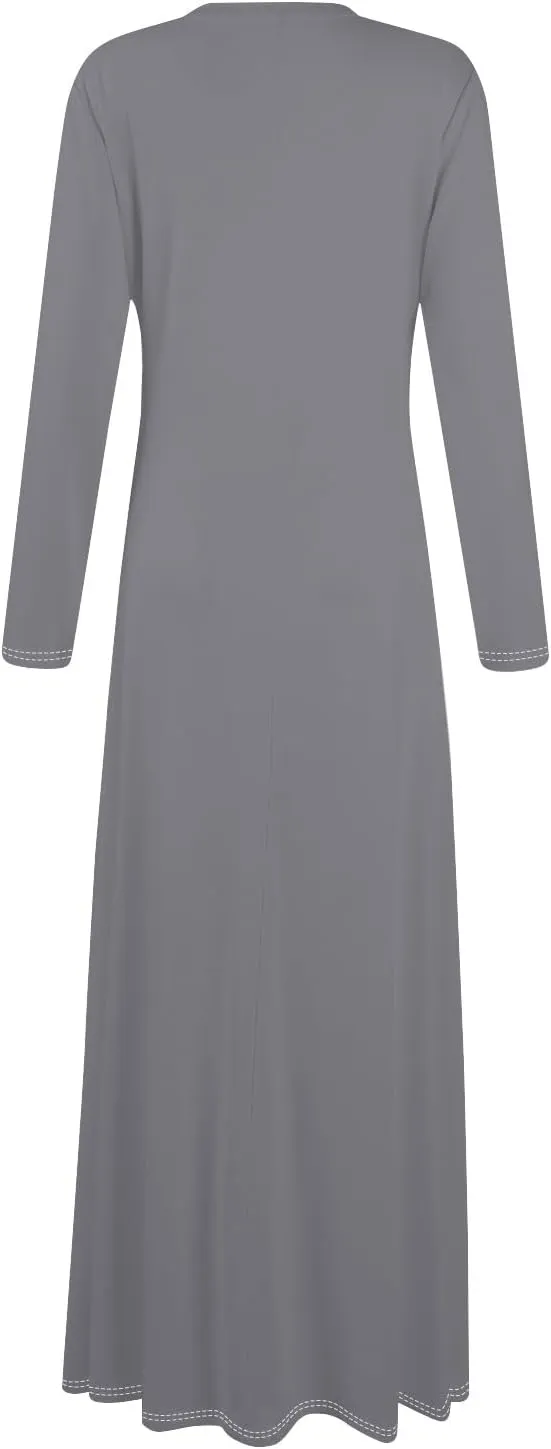 Elegant Women's Long Sleeve V-Neck Maxi Dress, Casual Loose Fit, Soft Red Fabric, Perfect for Summer Outfits