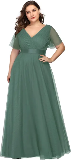 Ever-Pretty Women's Double V-Neck Empire Waist Front Wrap Plus Size Evening Dress 07962