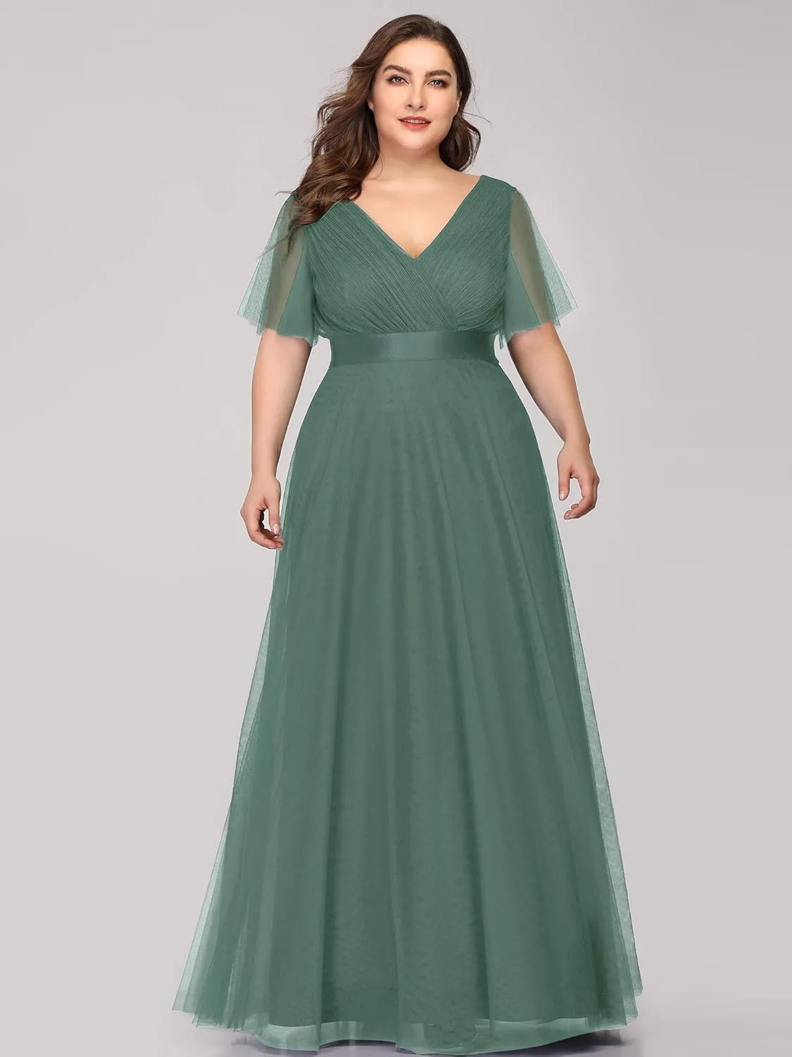 Ever-Pretty Women's Double V-Neck Empire Waist Front Wrap Plus Size Evening Dress 07962