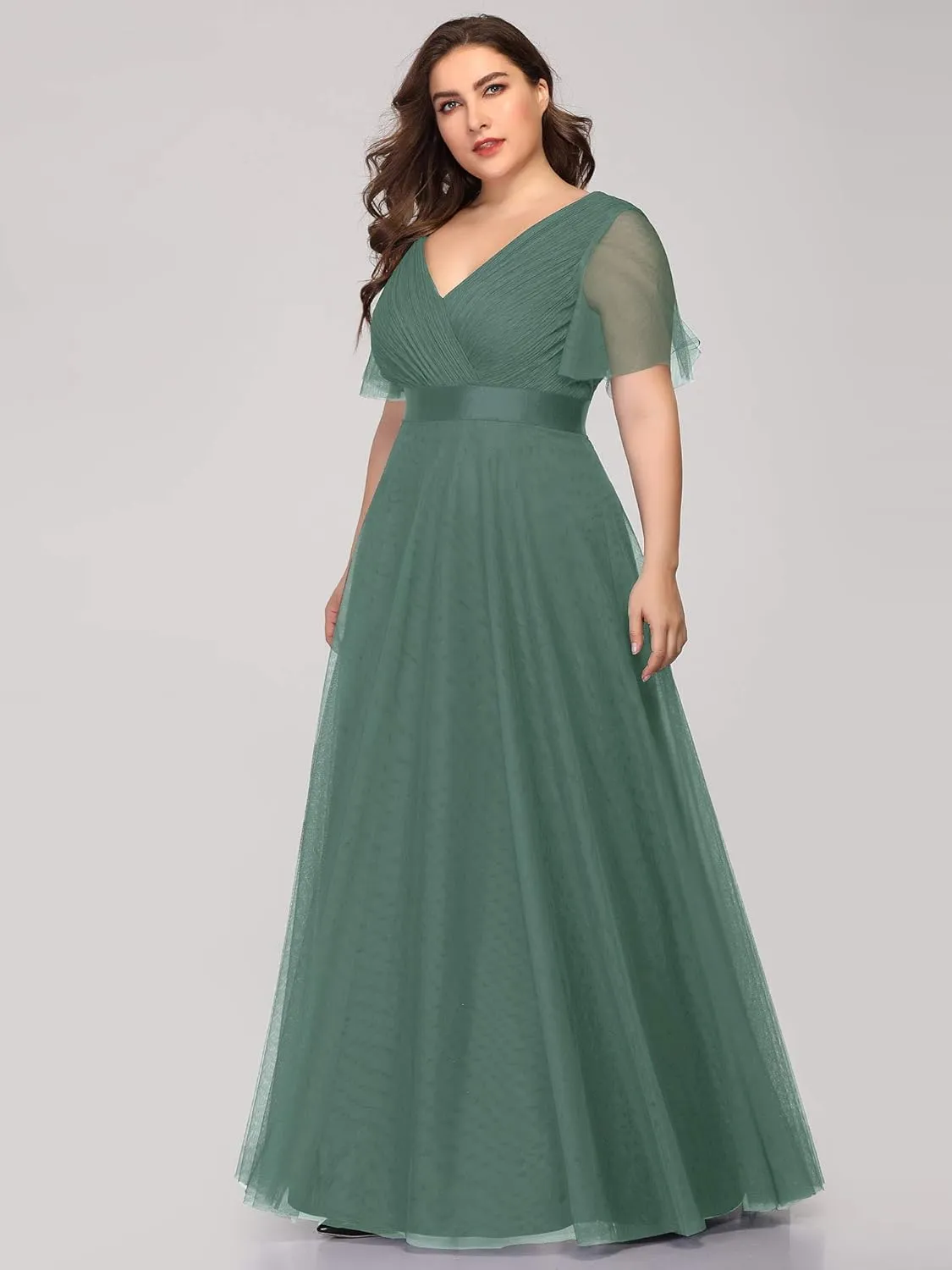 Ever-Pretty Women's Double V-Neck Empire Waist Front Wrap Plus Size Evening Dress 07962