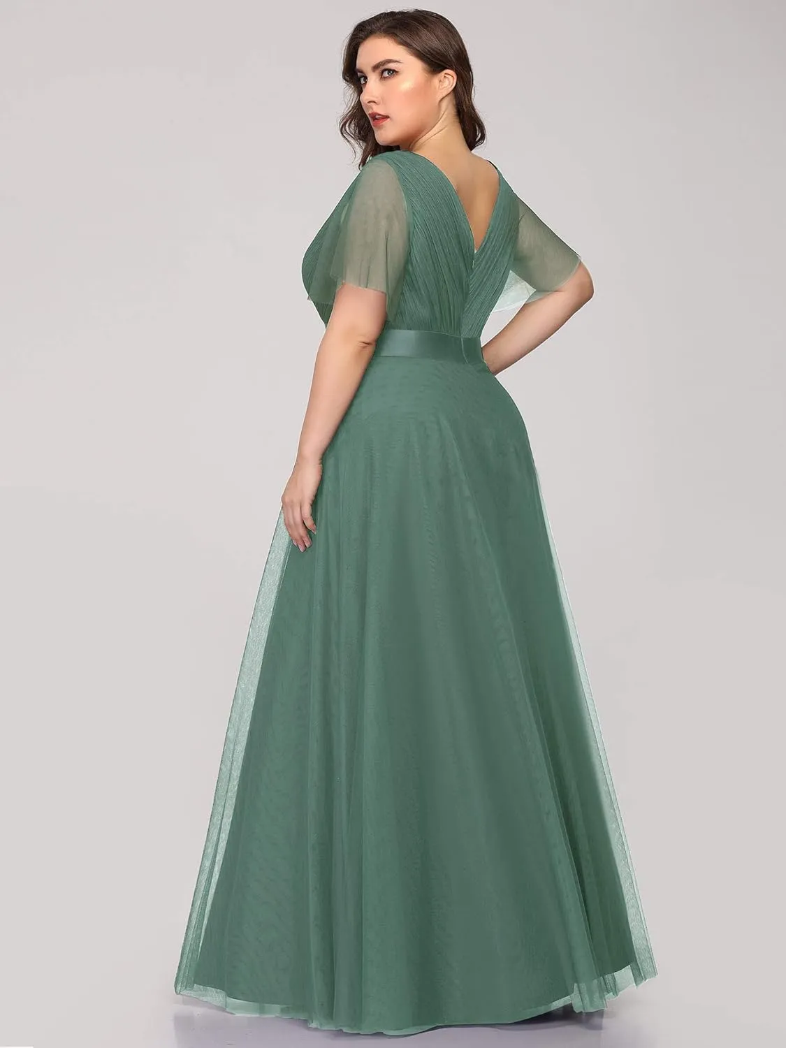 Ever-Pretty Women's Double V-Neck Empire Waist Front Wrap Plus Size Evening Dress 07962