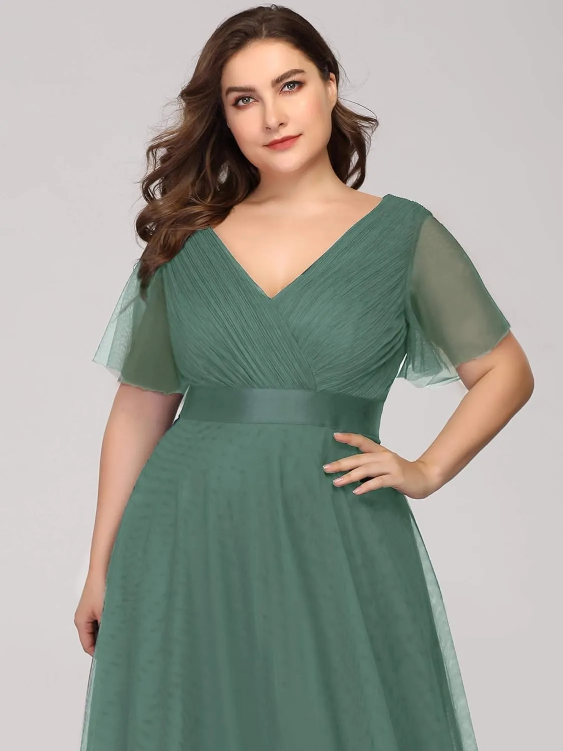 Ever-Pretty Women's Double V-Neck Empire Waist Front Wrap Plus Size Evening Dress 07962
