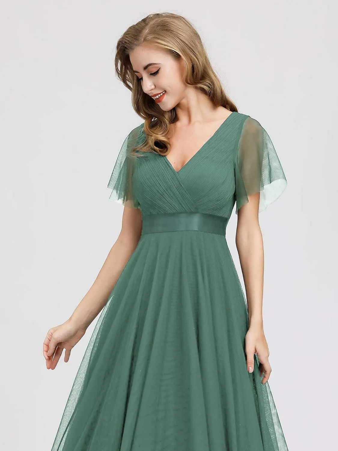 Ever-Pretty Women's Mother of Bride Dress Double V-Neck Empire Waist Front Wrap Tulle Bridesmaid Dress 07962