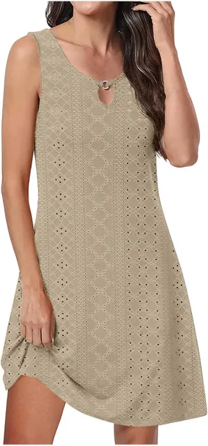 Eyelet Mini Dress for Women Sundresses Plus Size Summer Beach Dresses Cover Ups Sexy Sleeveless Tank Dress