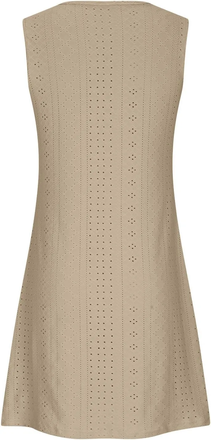 Eyelet Mini Dress for Women Sundresses Plus Size Summer Beach Dresses Cover Ups Sexy Sleeveless Tank Dress