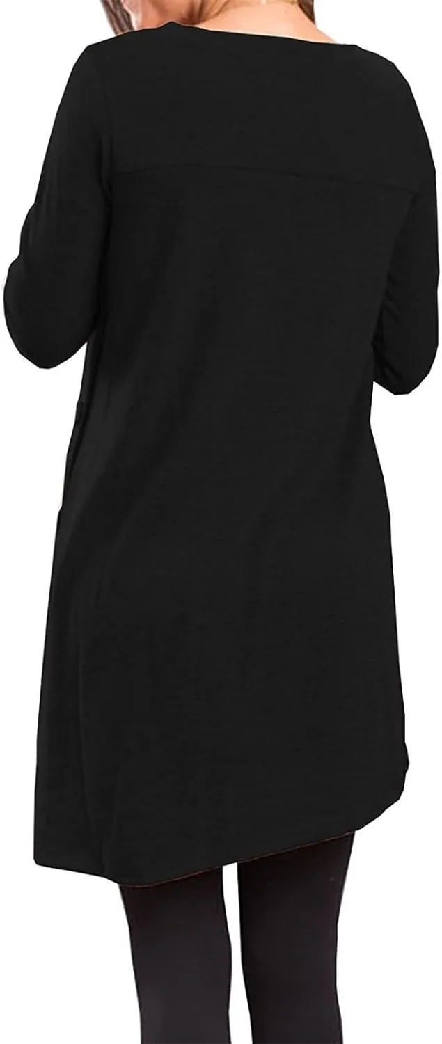 Fall Dresses for Women 2022, Women's Long Sleeve Scoop Neck Button Side t Shirt Casual Swing Loose Fit Tunic Dress