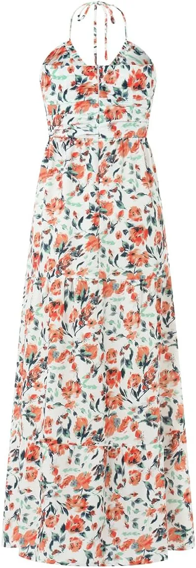 Faretumiya Womens Summer Flowy Tiered Long Dress Sleeveless Casual Spaghetti Strap Sundress Y2k Swing Boho Beach Maxi Dress