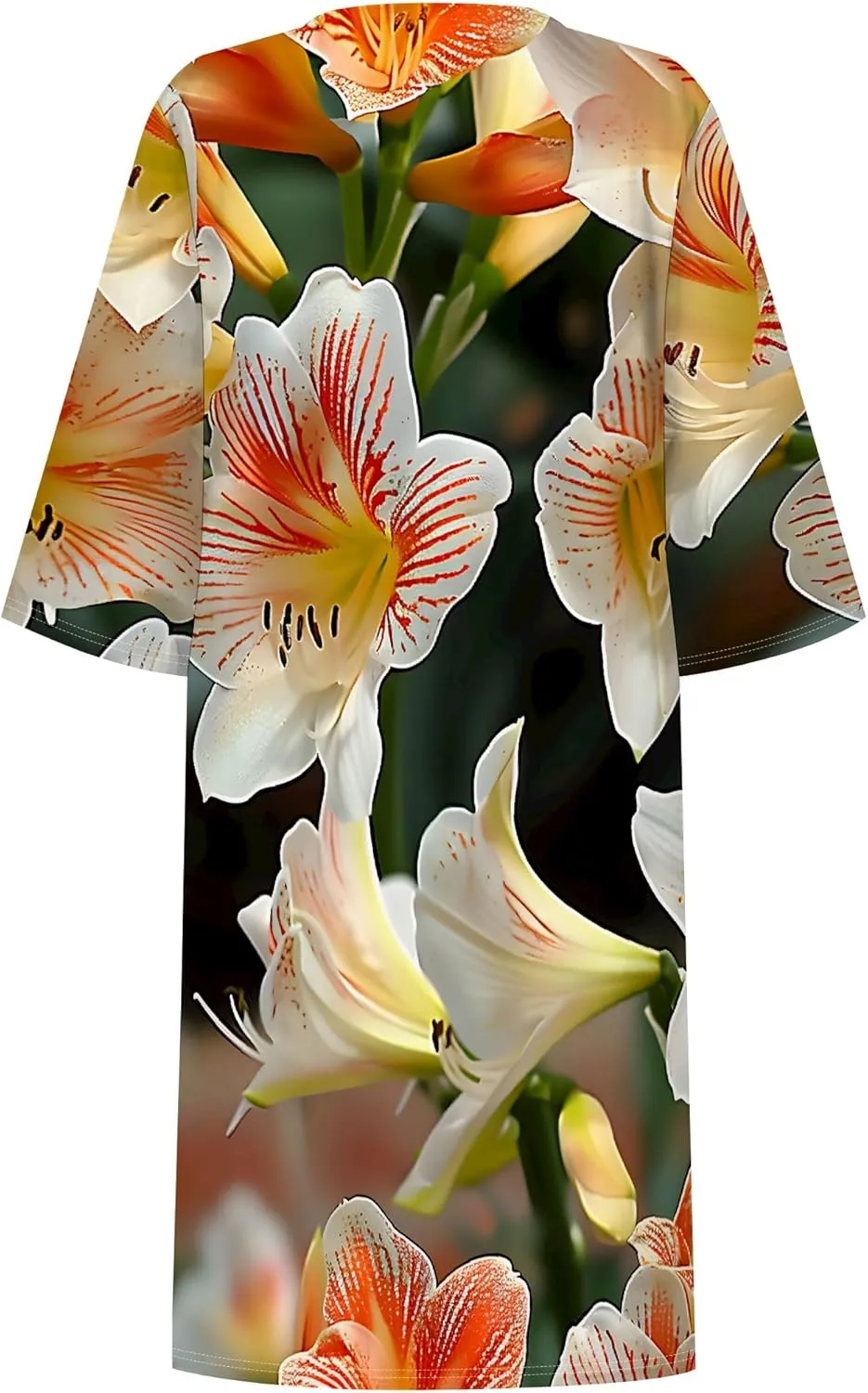 Fashion Casual Loose Summer Print Dress Elegant Mid Sleeve Dresses Pullover V Neck Beach Vacation Cocktail Party S-3XL