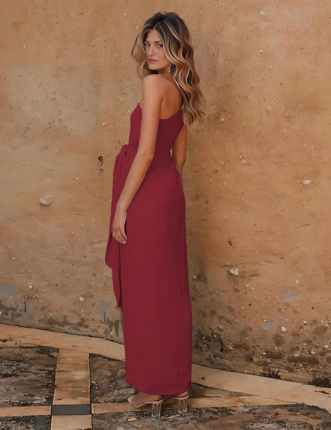 ForElise One Shoulder Bridesmaid Dresses 2025 Tie Waist Pleated Chiffon Formal Evening Gowns