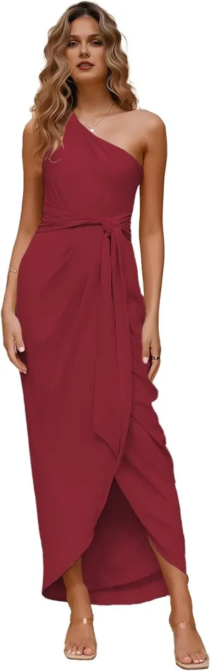 ForElise One Shoulder Bridesmaid Dresses 2025 Tie Waist Pleated Chiffon Formal Evening Gowns