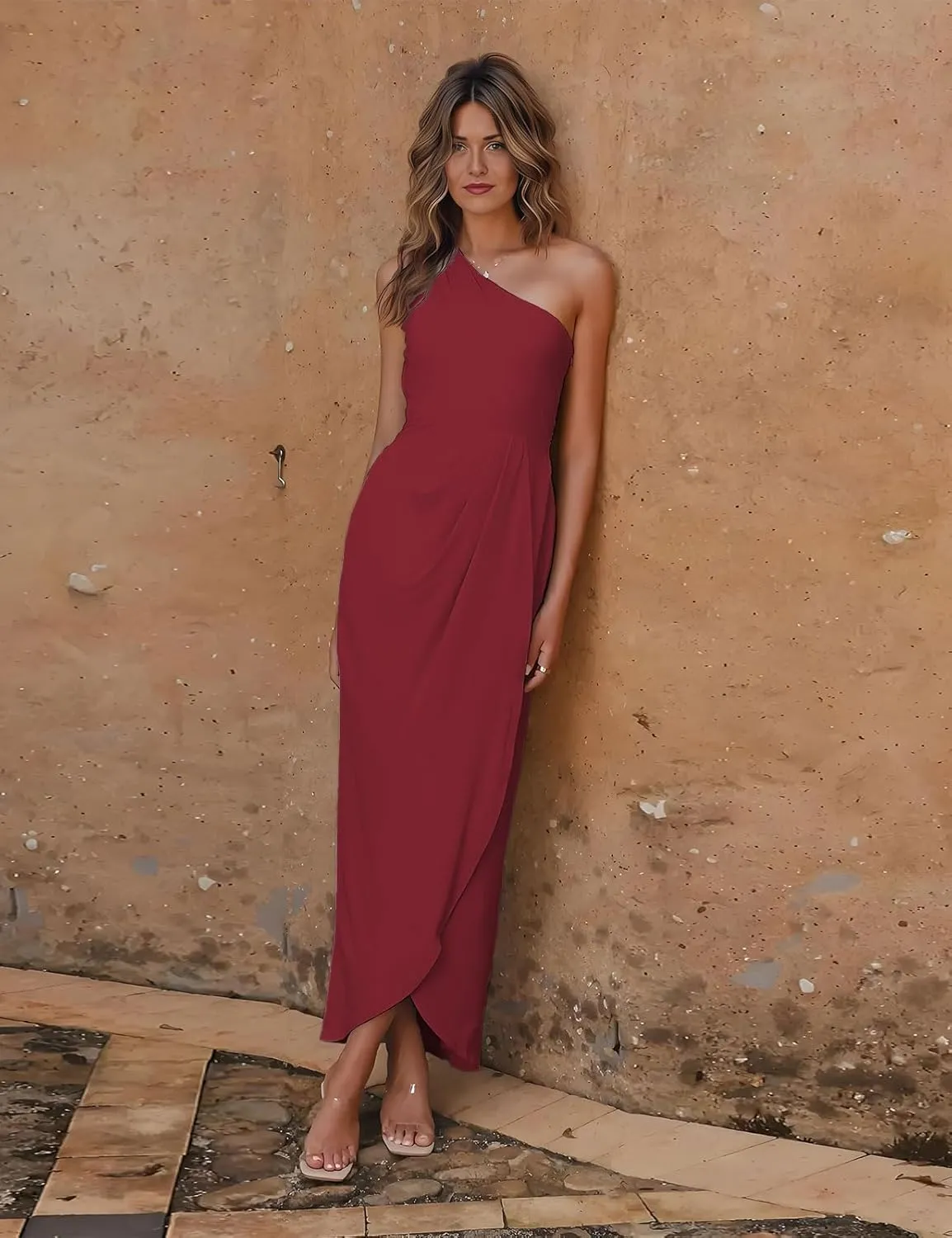 ForElise One Shoulder Bridesmaid Dresses 2025 Tie Waist Pleated Chiffon Formal Evening Gowns
