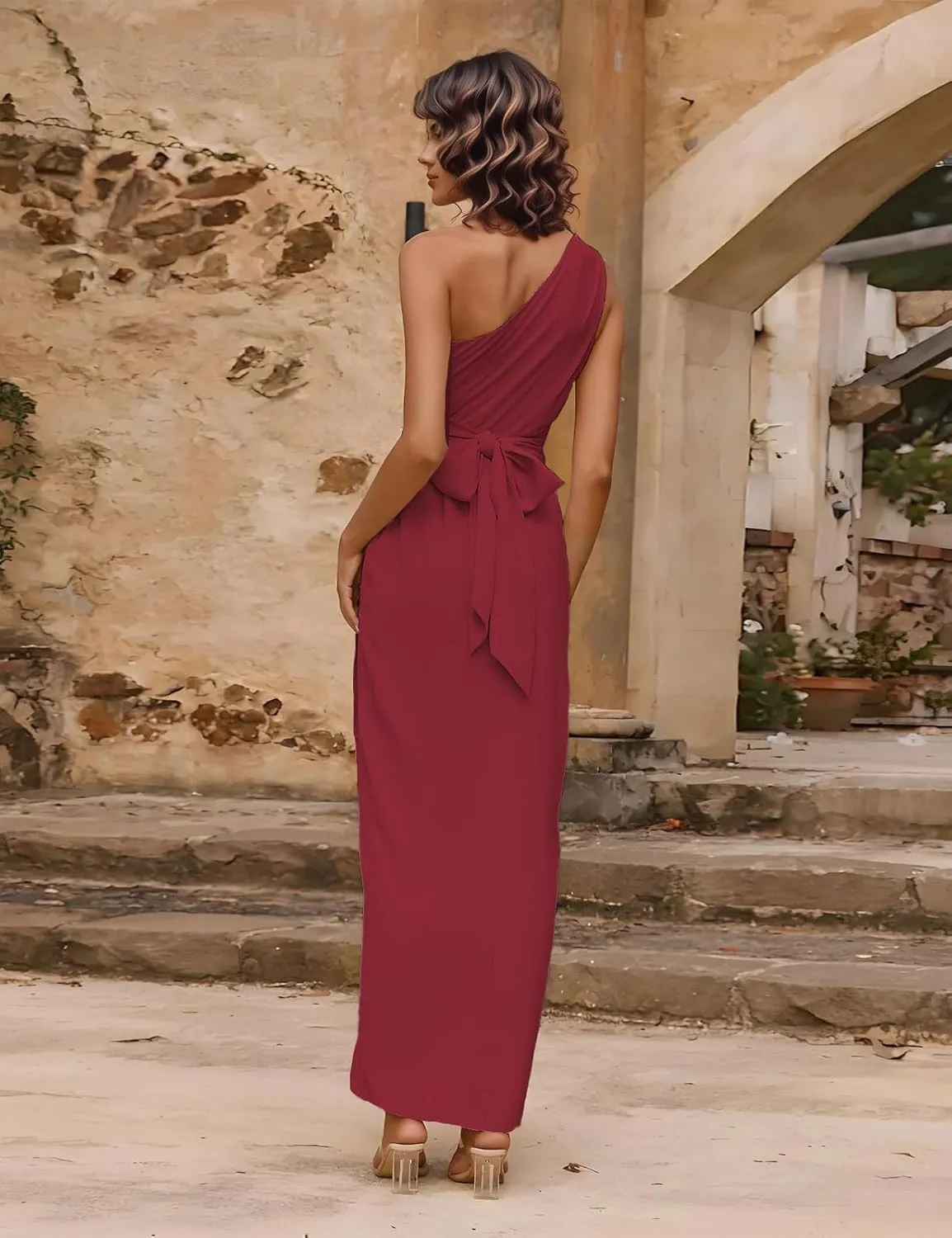 ForElise One Shoulder Bridesmaid Dresses 2025 Tie Waist Pleated Chiffon Formal Evening Gowns