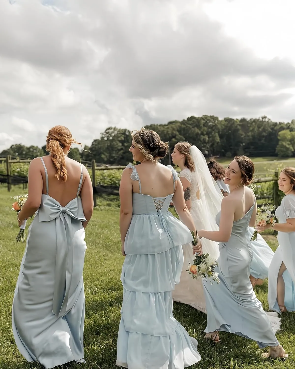 ForElise Tiered Ruffles Bridesmaid Dresses for Women 2025 Flutter Sleeve Chiffon Formal Evening Dresses with Slit