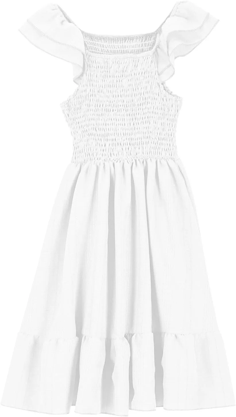 Girl's 2025 Summer Dresses Smocked Flutter Sleeve a Line Sundresses Swing Mini Casual Party Dresses Size 3-14 Years