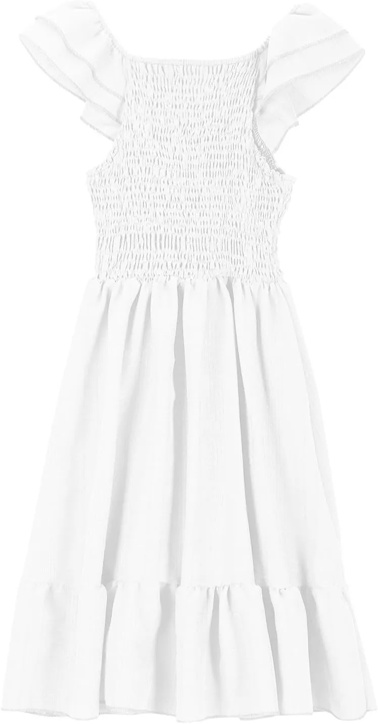 Girl's 2025 Summer Dresses Smocked Flutter Sleeve a Line Sundresses Swing Mini Casual Party Dresses Size 3-14 Years