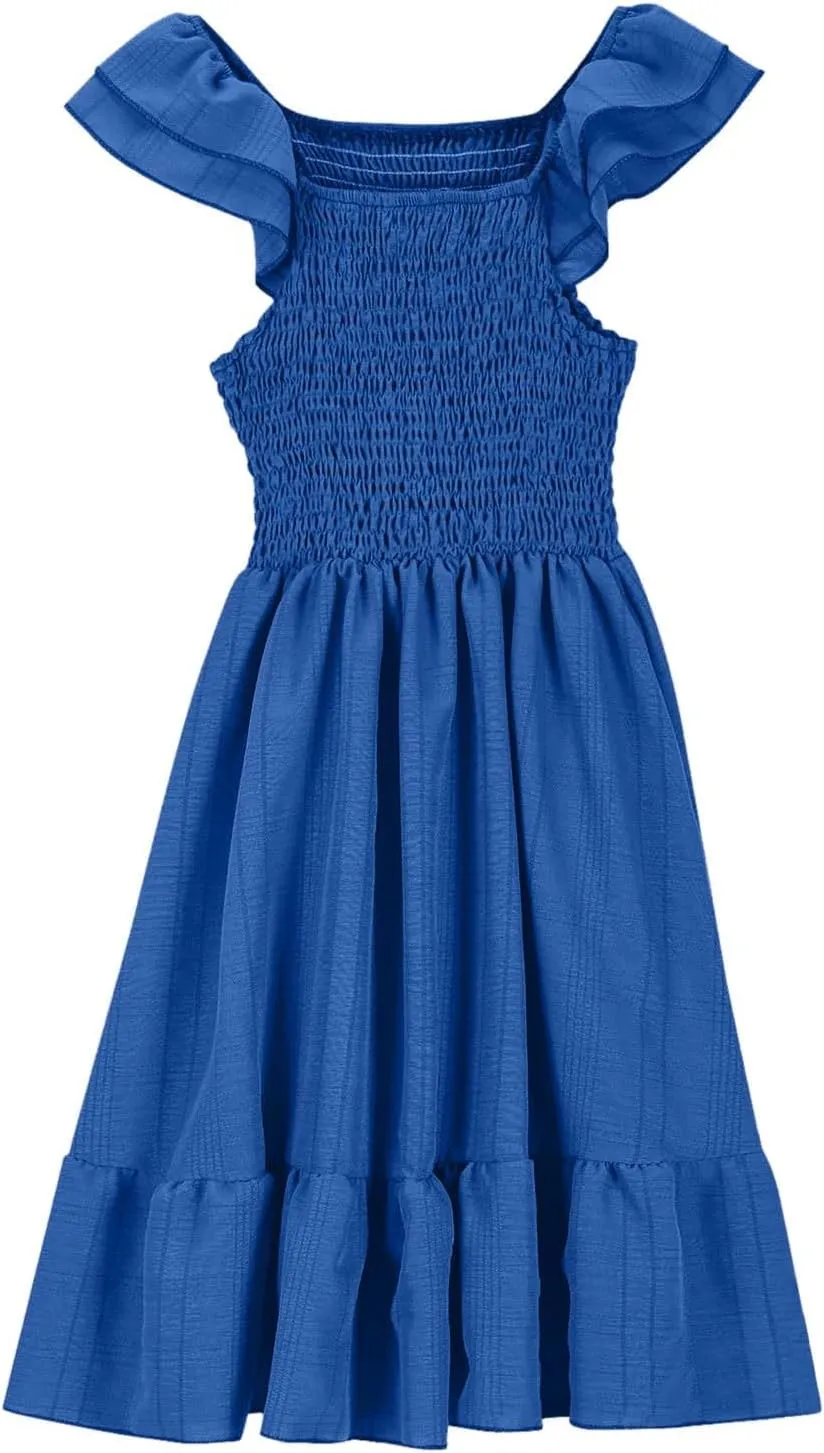 Girls Summer Dresses 2025 Fluffy Sleeve Smocked Midi Dress Casual Tiered Ruffle Flowy Beach Vacation Sundress