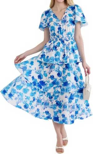 GRACE KARIN Women's 2025 Floral Summer Long Midi Dress V Neck Short Sleeve Ruffle Tiered Layered Boho Swing Dresses