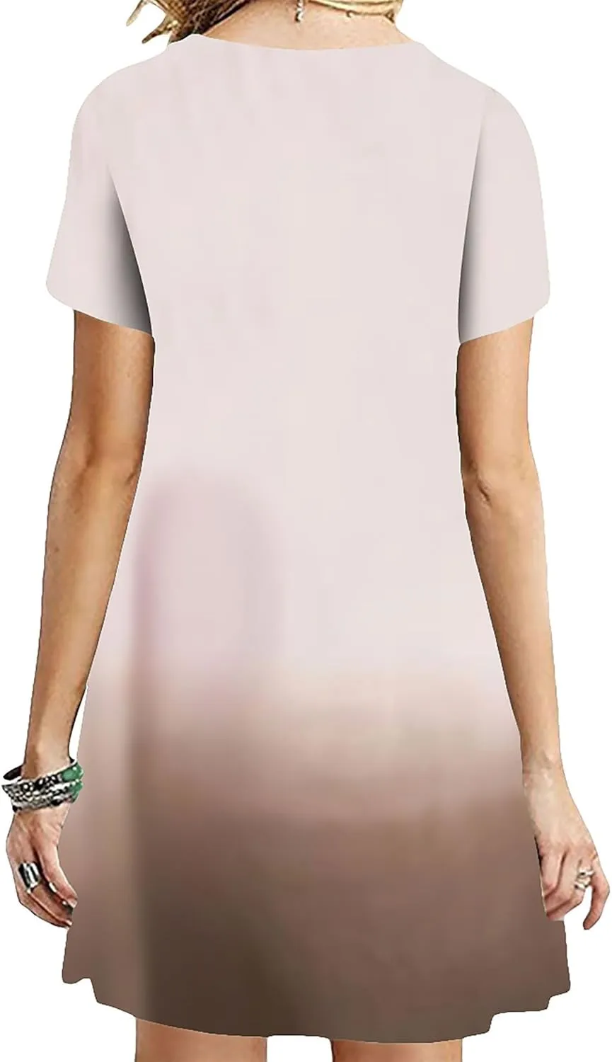 GRASWE Womens Summer Solid Pockets Dresses Round Neck Short Sleeve Knee Length Sundresses