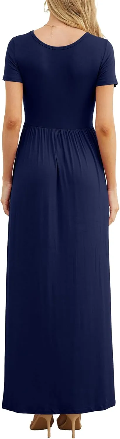 GRECERELLE Women's Short Sleeve Maxi Dresses Casual Long Dresses with Pockets