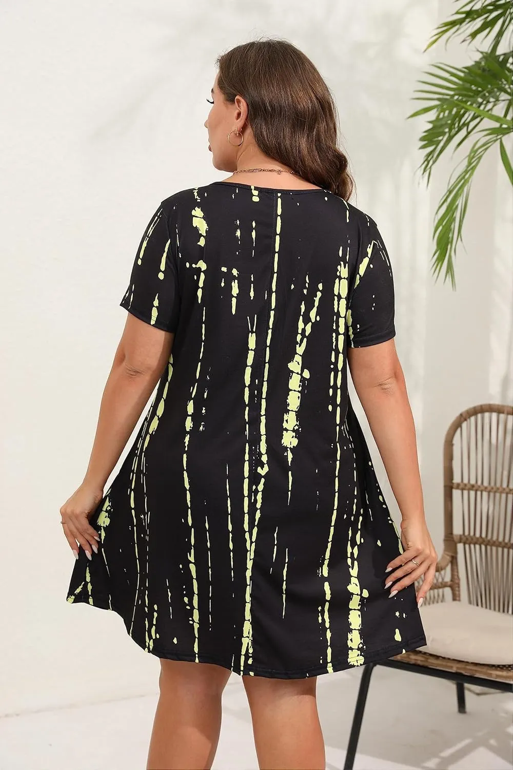 HBEYYTO Women's Plus Size Short Sleeve Loose Dress Casual Swing T Shirt Dresses with Pockets (XL-5XL)