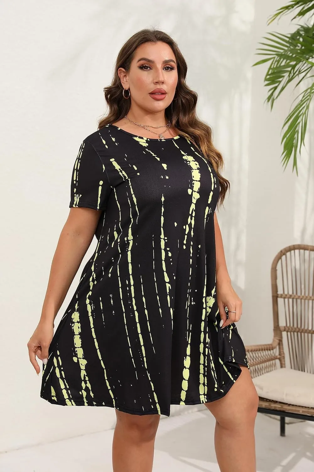HBEYYTO Women's Plus Size Short Sleeve Loose Dress Casual Swing T Shirt Dresses with Pockets (XL-5XL)