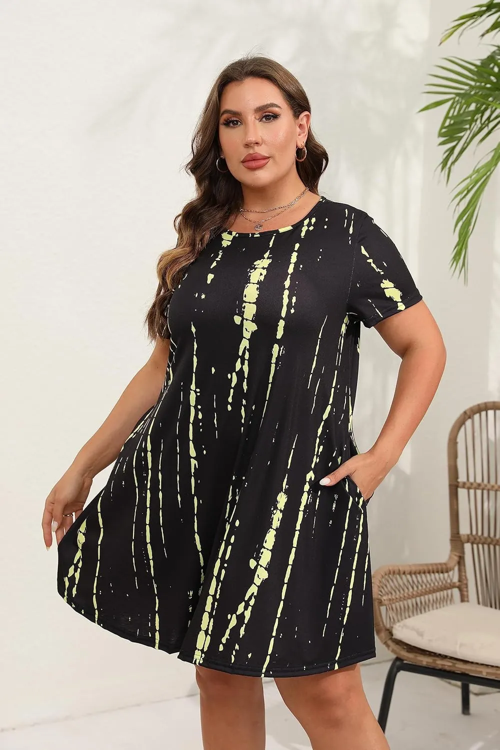 HBEYYTO Women's Plus Size Short Sleeve Loose Dress Casual Swing T Shirt Dresses with Pockets (XL-5XL)