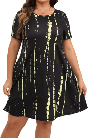 HBEYYTO Women's Plus Size Short Sleeve Loose Dress Casual Swing T Shirt Dresses with Pockets (XL-5XL)