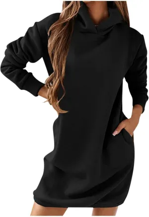 Hoodie Dress for Women 2024 Slim Casual Long Sleeve High Waist Drawstring Pullover Hooded Sweatshirt Dresses