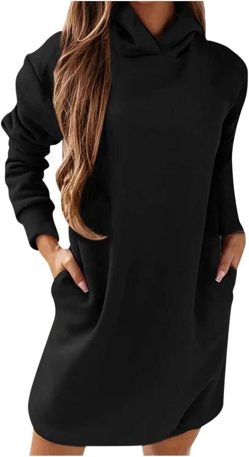 Hoodie Dress for Women 2024 Slim Casual Long Sleeve High Waist Drawstring Pullover Hooded Sweatshirt Dresses