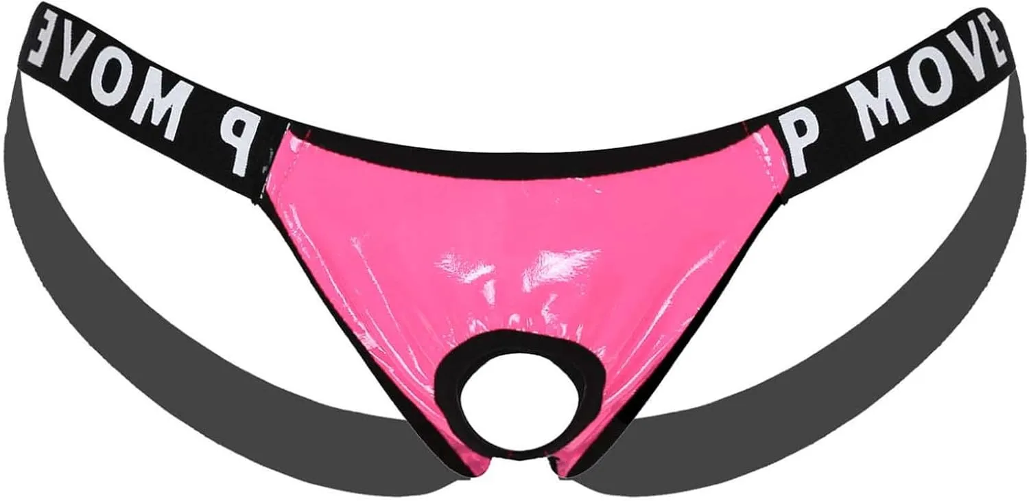 Hularka Men's Hollow Out Briefs Bulge Pouch Panties Wetlook Leather Letter Print Underpants