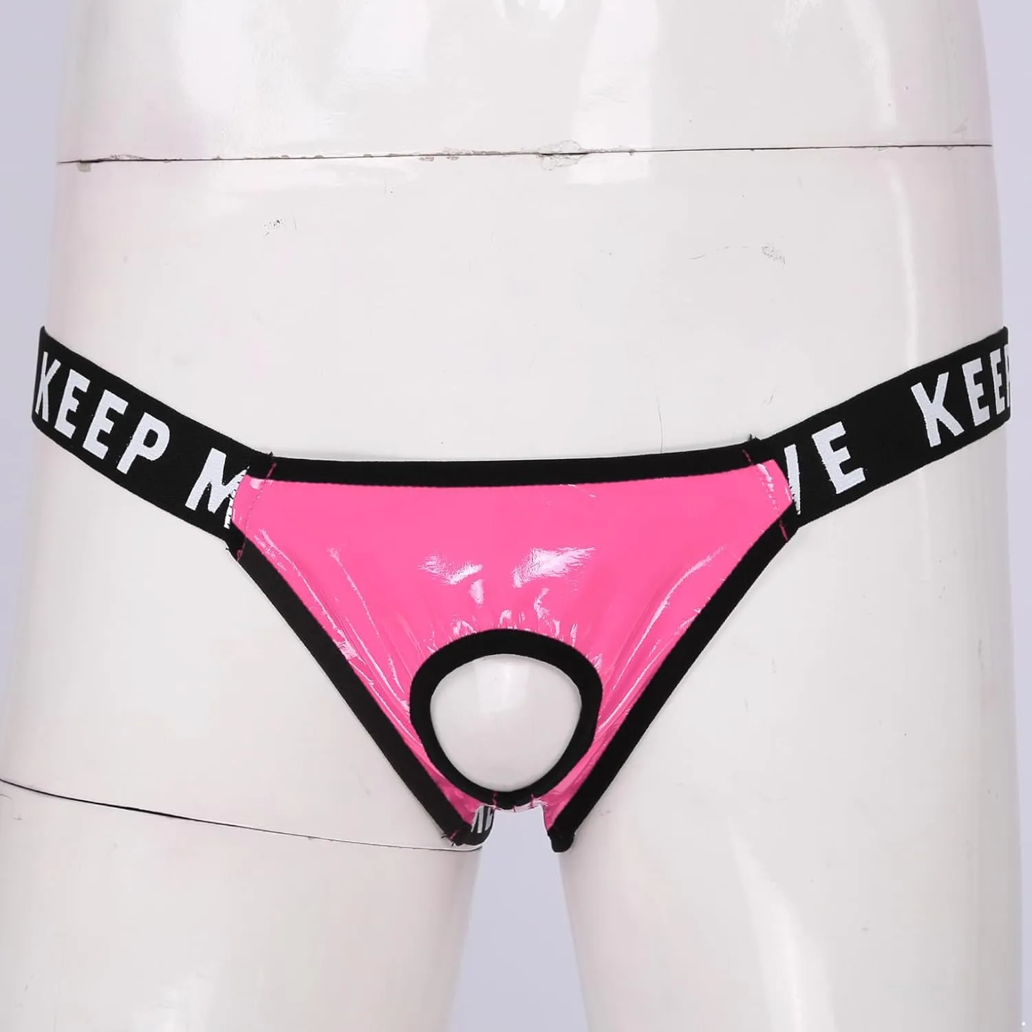 Hularka Men's Hollow Out Briefs Bulge Pouch Panties Wetlook Leather Letter Print Underpants