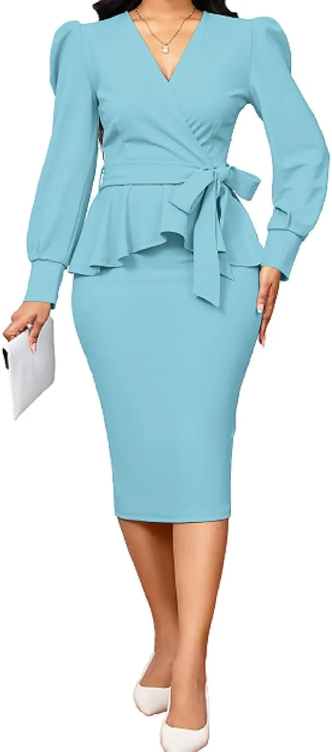 IbuduSexy Church Dresses for Women Elegant Sexy Business Outfits for Women Solid Color Pencil Dress for Women