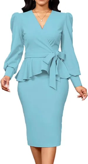 IbuduSexy Church Dresses for Women Elegant Sexy Business Outfits for Women Solid Color Pencil Dress for Women