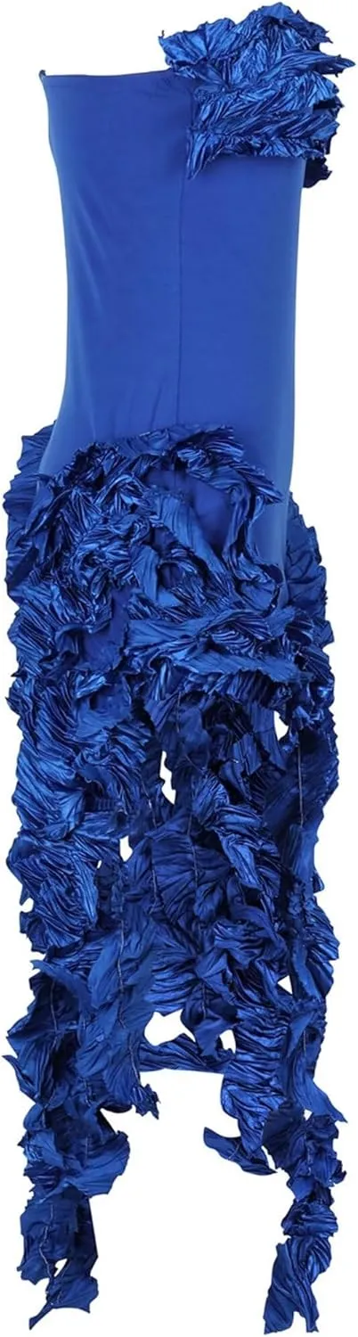 IyMoo Women Sexy Strapless Ruffle Bodycon Dress Solid Color Fringe Slim Party Cocktail Bandage Dresses
