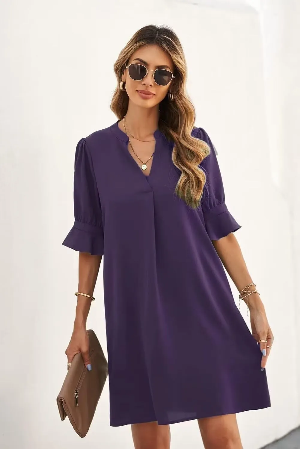 JOCAFIYE Womens Dresses Short Sleeve V-Neck Dress Shift Dress Summer Dresses for Women 2025