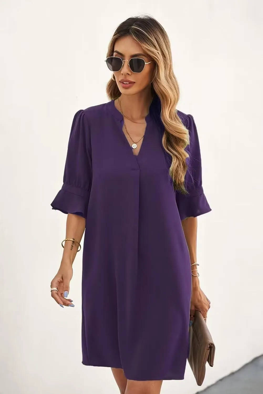 JOCAFIYE Womens Dresses Short Sleeve V-Neck Dress Shift Dress Summer Dresses for Women 2025