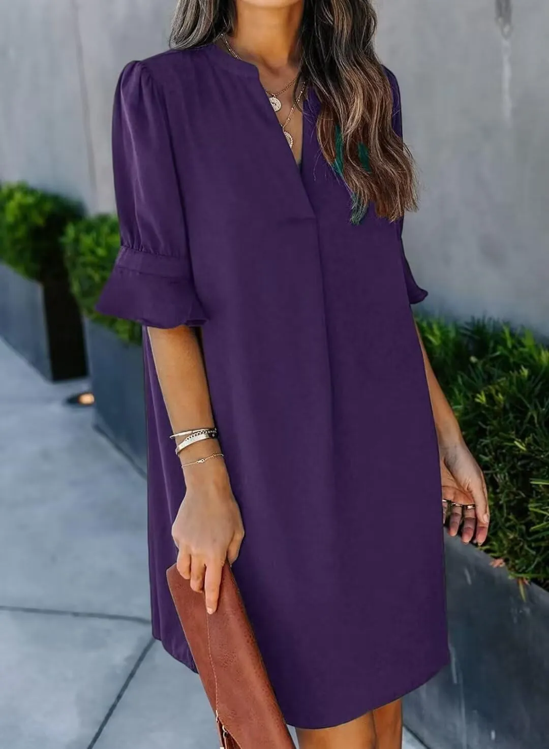 JOCAFIYE Womens Dresses Short Sleeve V-Neck Dress Shift Dress Summer Dresses for Women 2025