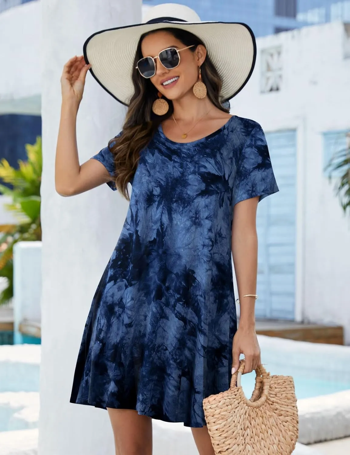 JollieLovin Plus Size Summer T-Shirt Casual Dresses for Curvy Women Flowy Swing