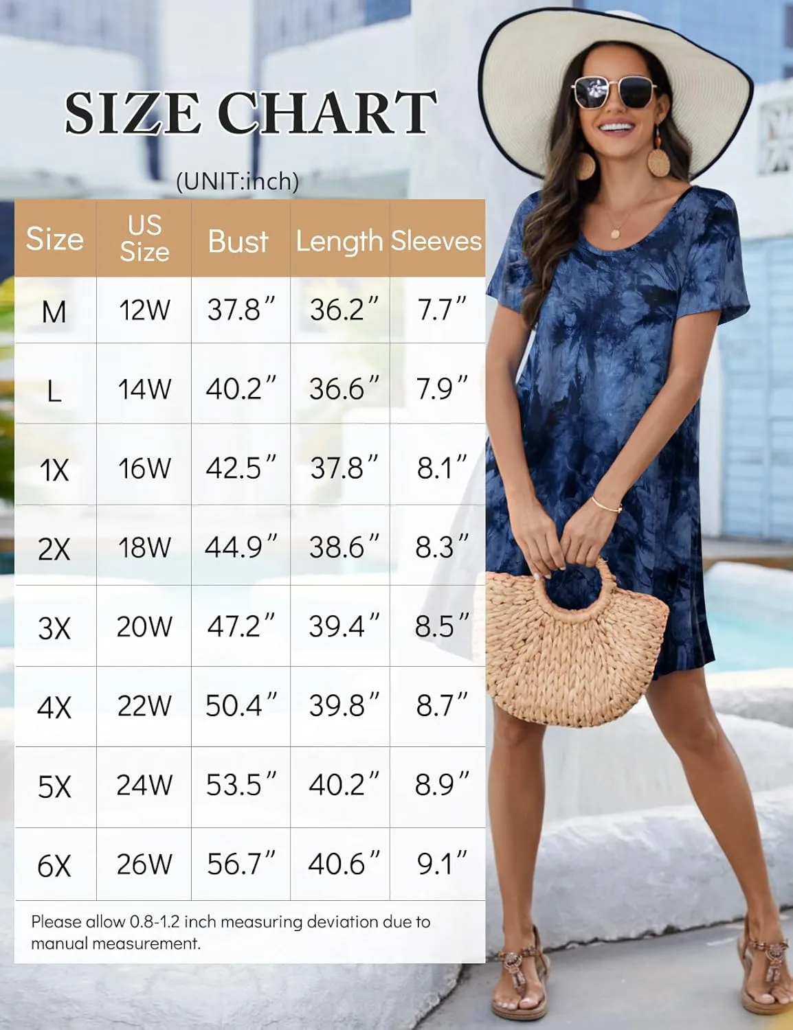 JollieLovin Plus Size Summer T-Shirt Casual Dresses for Curvy Women Flowy Swing