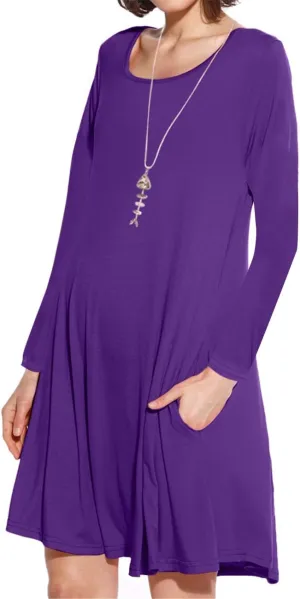 JollieLovin Women Long Sleeve Dress with Pockets Plus Size Swing Casual Loose Tshirt Dresses