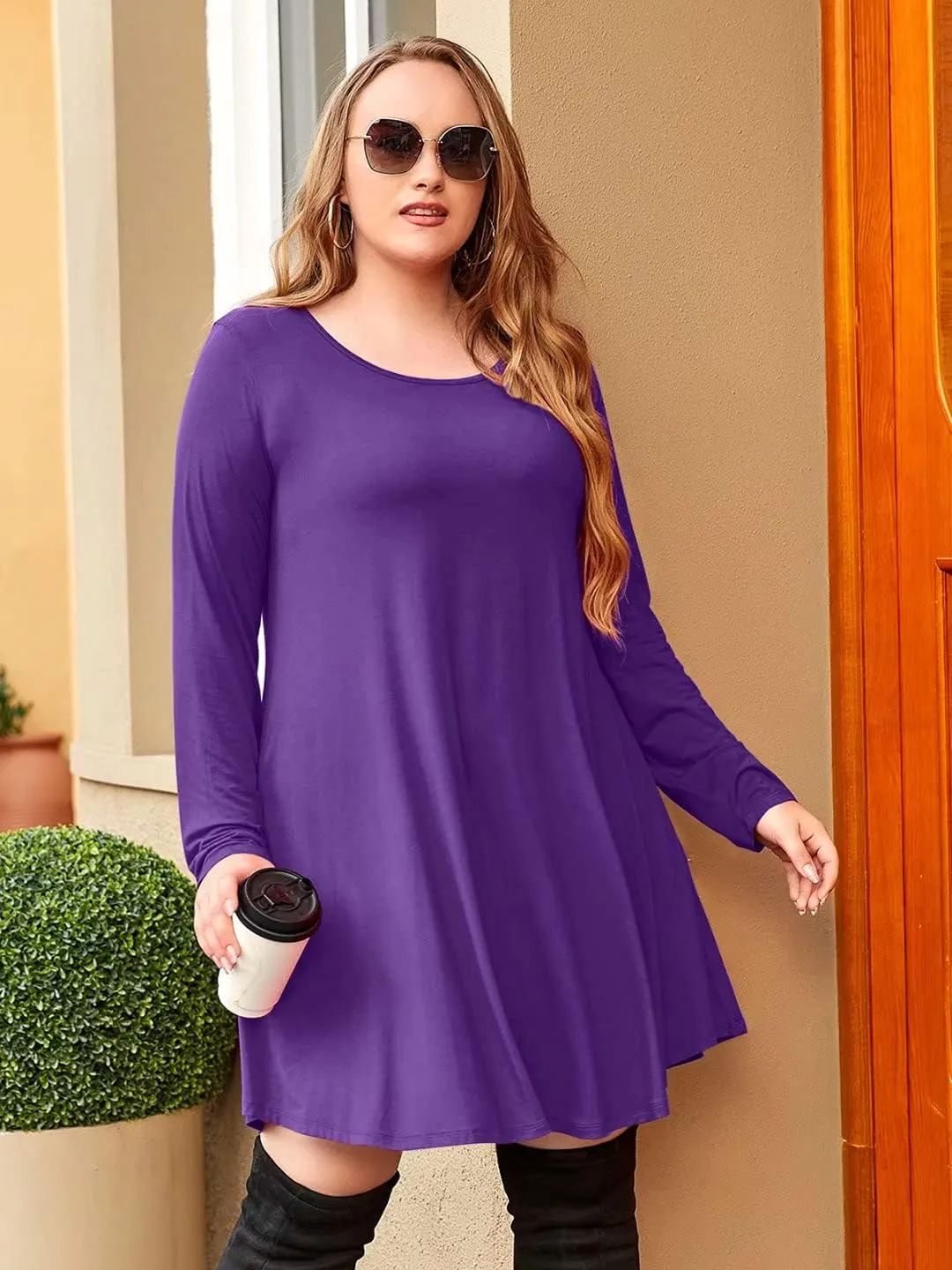 JollieLovin Women Long Sleeve Dress with Pockets Plus Size Swing Casual Loose Tshirt Dresses