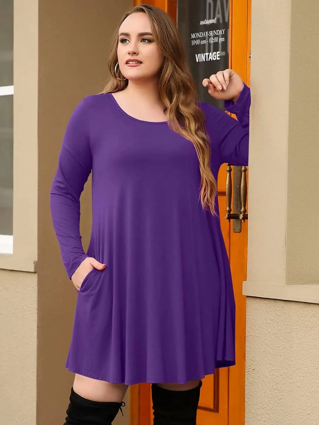 JollieLovin Women Long Sleeve Dress with Pockets Plus Size Swing Casual Loose Tshirt Dresses