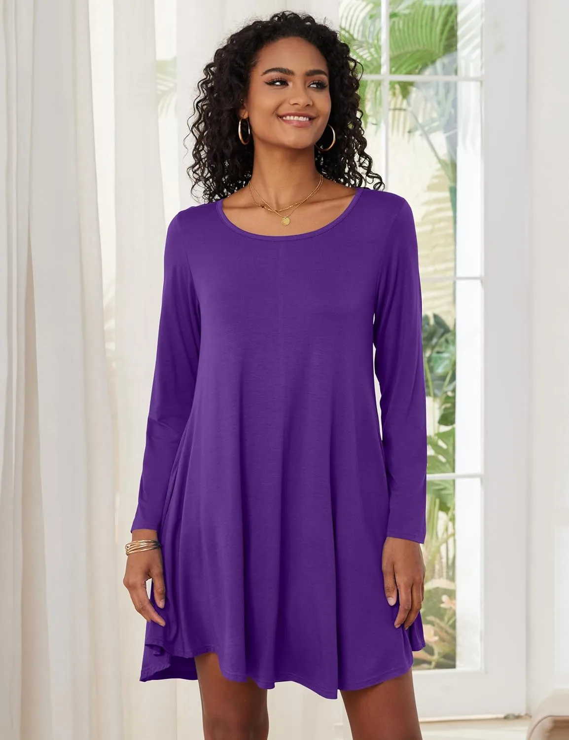 JollieLovin Women Long Sleeve Dress with Pockets Plus Size Swing Casual Loose Tshirt Dresses