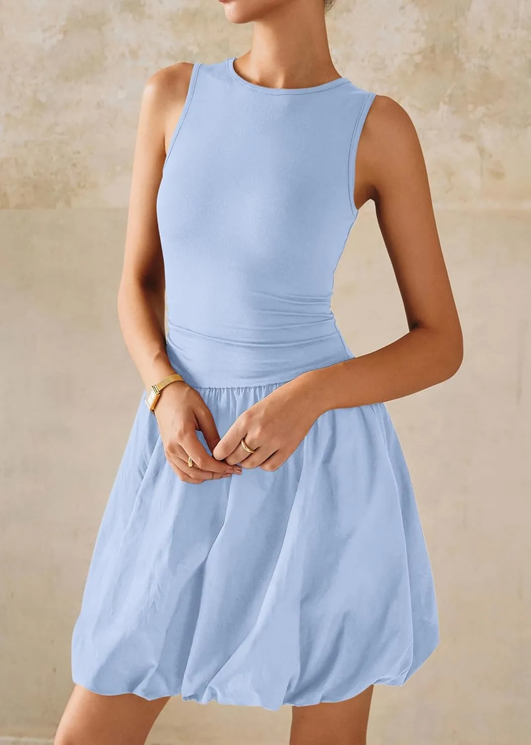 KIRUNDO Summer Bubble Dress for Women 2025 Casual Mini Spring Bodycon Cocktail Dresses Sleeveless Drop Waist Sundress Beach