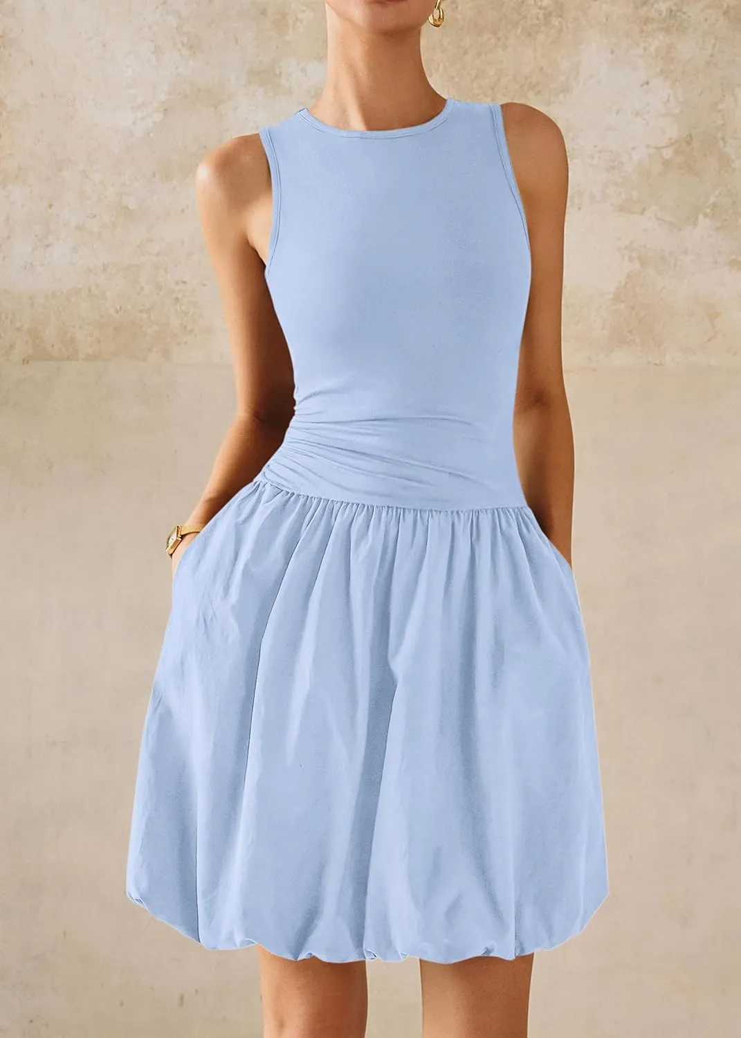 KIRUNDO Summer Bubble Dress for Women 2025 Casual Mini Spring Bodycon Cocktail Dresses Sleeveless Drop Waist Sundress Beach