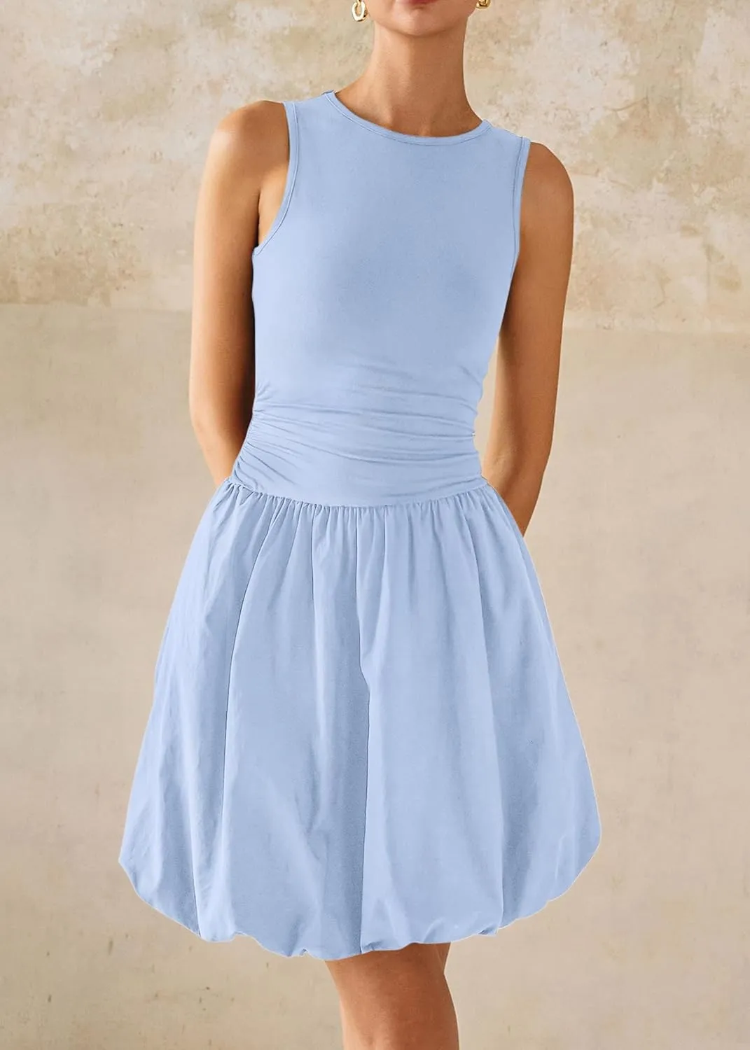 KIRUNDO Summer Bubble Dress for Women 2025 Casual Mini Spring Bodycon Cocktail Dresses Sleeveless Drop Waist Sundress Beach