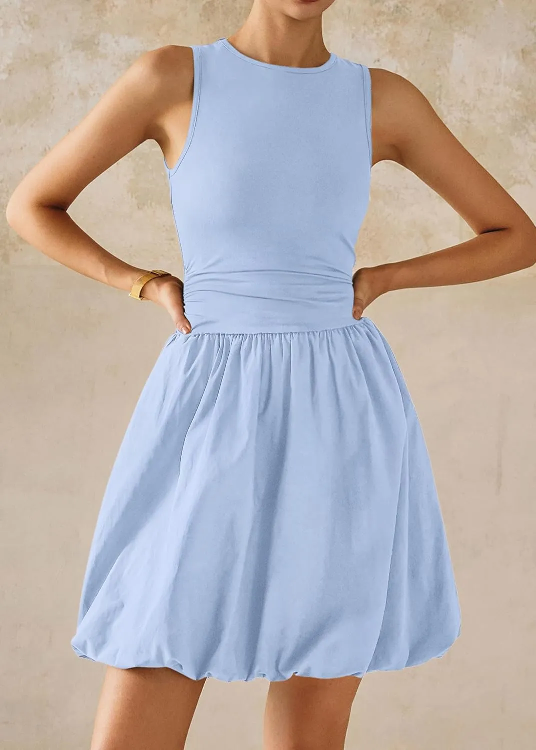 KIRUNDO Summer Bubble Dress for Women 2025 Casual Mini Spring Bodycon Cocktail Dresses Sleeveless Drop Waist Sundress Beach