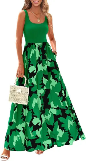 KIRUNDO Women Summer Sleeveless Boho Floral Maxi Dress 2025 Scoop Neck Tank A Line Flowy Beach Wedding Vacation Sundress