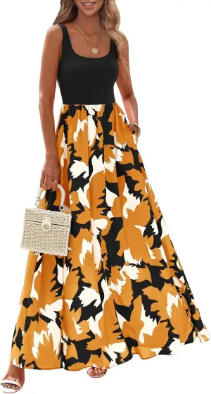 KIRUNDO Women Summer Sleeveless Boho Floral Maxi Dress 2025 Scoop Neck Tank A Line Flowy Beach Wedding Vacation Sundress