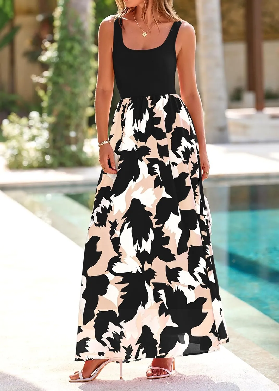 KIRUNDO Women Summer Sleeveless Boho Floral Maxi Dress 2025 Scoop Neck Tank A Line Flowy Beach Wedding Vacation Sundress
